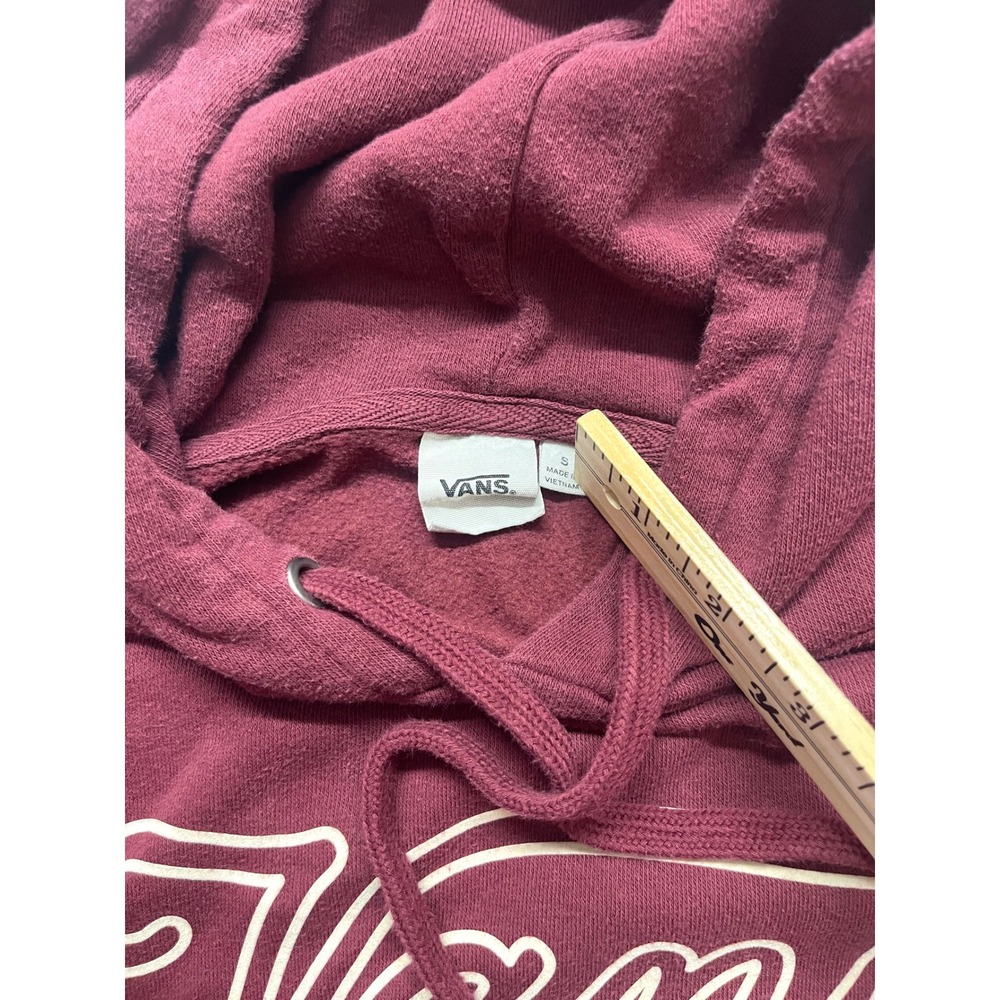 Vans Burgundy Maroon Script Logo Cropped Hoodie Skater Y2K Womens Small 039 - Picture 8 of 9